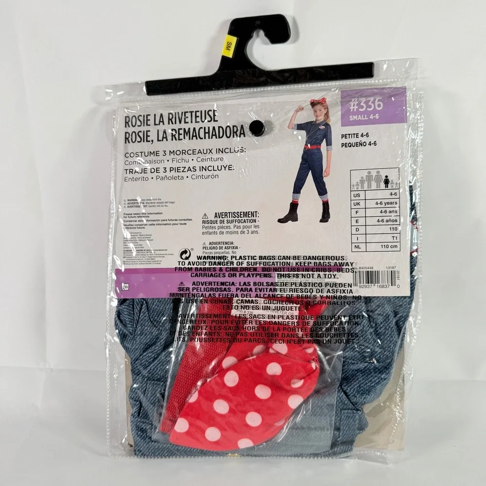 Rosie The Riveter Girls Costume Small 4-6 Jumpsuit Headscarf Belt Suit Yourself